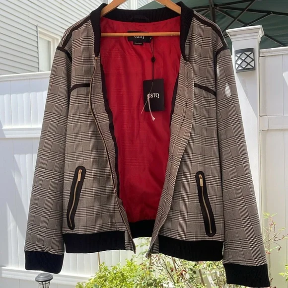GSTQ - Women's Moto Gray Plaid Bomber Jacket Gray Size 2X